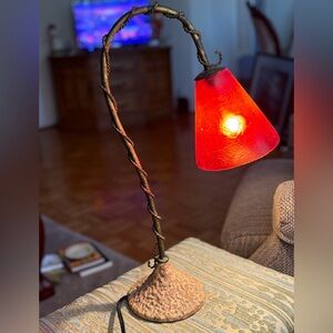 RARE Vintage 2003 Tarogo Gooseneck Lamp - Ruby Red Art Glass Shade